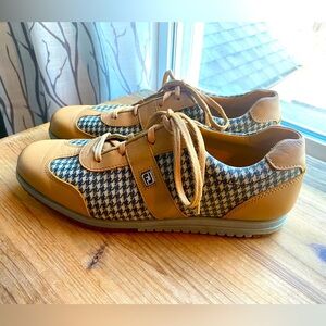 Stylish Tan and Blue Athletic Shoes